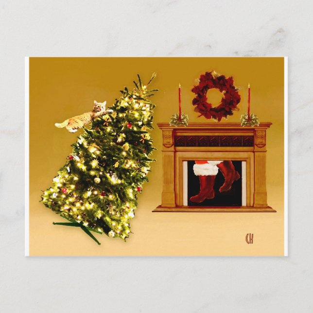 Postal Gatito del árbol de caída (Anverso)