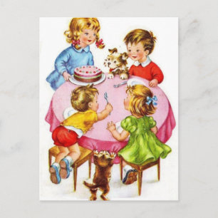 Postal Gatito del perro de la fiesta del cumpleaños de