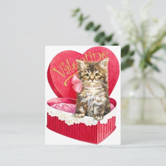 Postal Gatito en caja de caramelos (Anverso de pie)