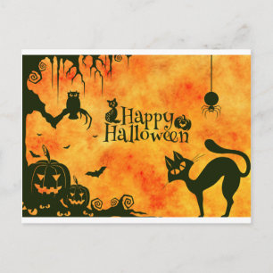 Postal gatito feliz de halloween