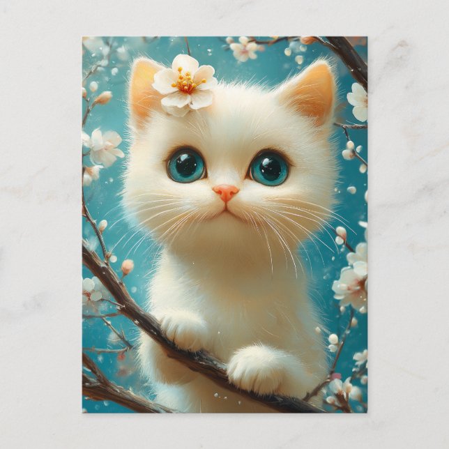 Postal Gatito Flor Dulce con Ojos Azules (Anverso)