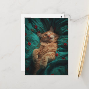 Postal Gatito Jengibre Soñoliento