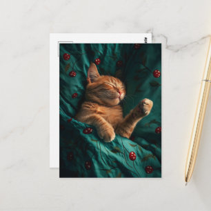 Postal Gatito Jengibre Soñoliento Debajo de las Mantas
