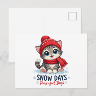 Postal Gatito Lindo de Invierno Días de Nieve