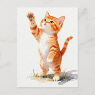 Postal Gatito Naranja Atigrado de Acuarela Encantador Alc