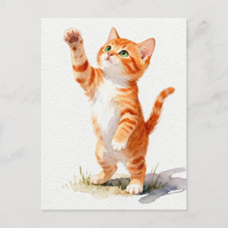 Postal Gatito Naranja Atigrado de Acuarela Encantador Alc