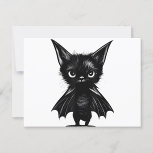 Postal Gatito Negro Grumpy De Halloween Con Traje De Bate