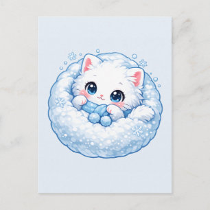 Postal Gatito Nido de Nieve de Invierno – Gato Acogedor A
