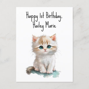 Postal Gatito personalizado para el primer cumpleaños con