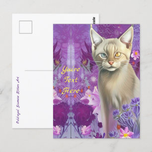 Postal Gatito siamés de ojos dispares en rosa 