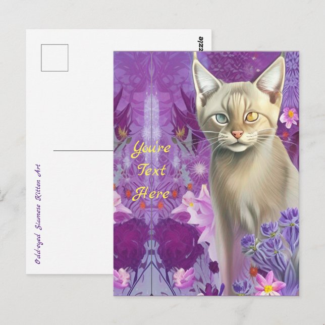 Postal Gatito siamés teñido de rosa (Anverso / Reverso)