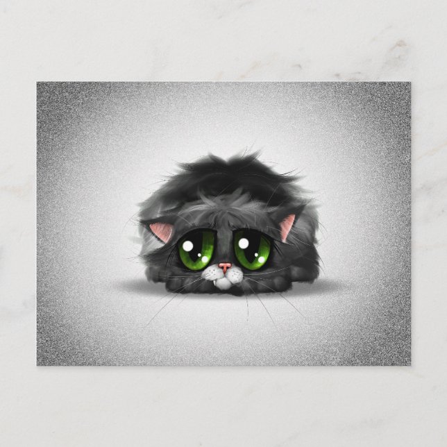 Postal Gatito triste y solitario con enormes ojos verdes (Anverso)