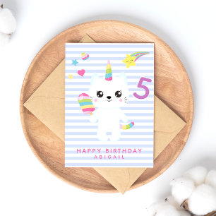 Postal Gatito Unicornio Lindo - Cumpleaños Personalizado 
