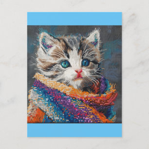 Postal Gatito usando punto de inflexión para la bufanda