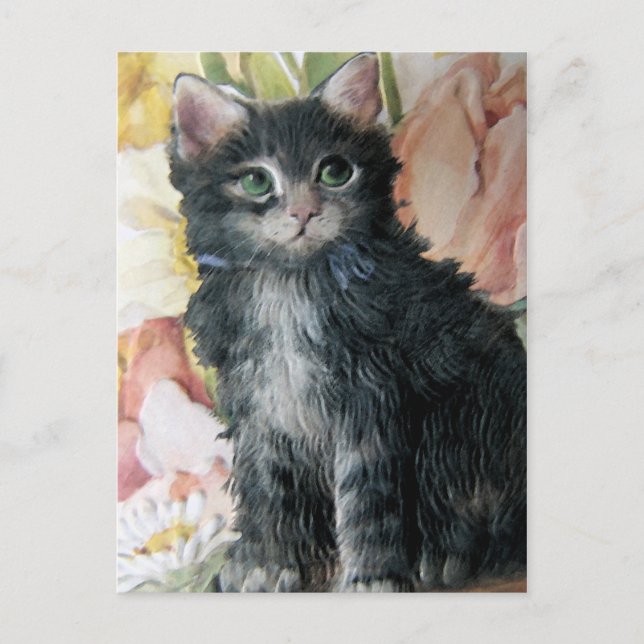 Postal gatito Y Flores (Anverso)