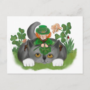 Postal Gatito y Leprechaun encuentran un amante de las cu