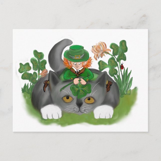 Postal Gatito y Leprechaun encuentran un amante de las cu (Anverso)