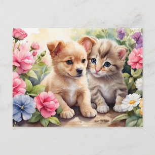 Postal Gatito y pimienta en el Ilustracion del jardín de 