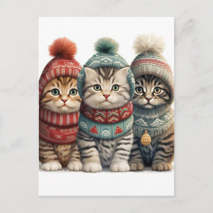 Postal Gatitos adorables con ropa de invierno Arte de IA
