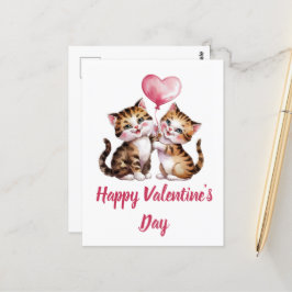 Postal Gatitos adorables y globos cardíacos Valentín
