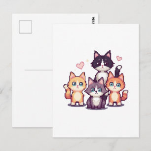 Postal Gatitos Coloridos Pixelados Blancos
