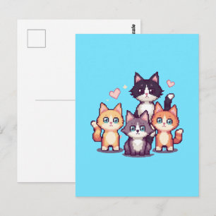 Postal Gatitos Coloridos Pixelados Verdes