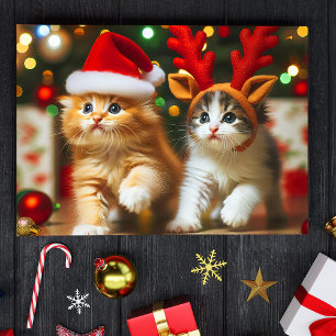 Postal Gatitos con Santa Claus y gorras de renos