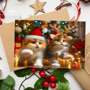 Postal Gatitos con Santa Claus y gorras de renos 1