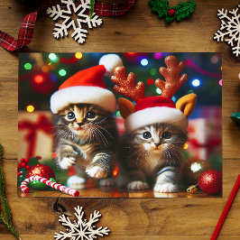 Postal Gatitos con Santa Claus y gorras de renos 4