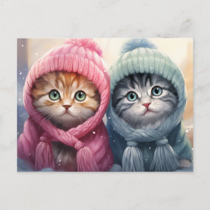 Postal Gatitos de invierno en Gorras de punto