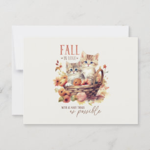 Postal Gatitos Dulces de Otoño en Cesta de Calabaza Amor
