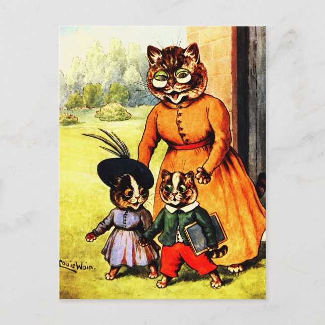 Postal Gatitos en la escuela Louis Wain (Anverso)