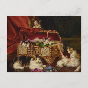 Postal Gatitos en una cesta de coser   Jules Leroy