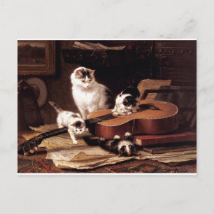Postal Gatitos gatitos jugando con guitarra traviesa