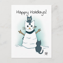 Postal Gatitos haciendo gatos de nieve Felices Fiestas Na