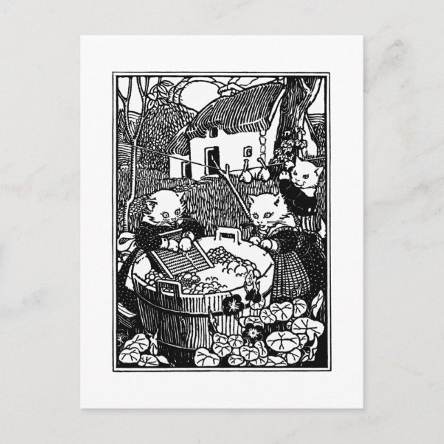 Postal Gatitos Lavando Mittens Nursery Rhyme (Anverso)