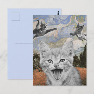 Postal Gatitos locos divirtiéndose ilustración surrealist