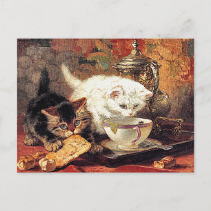 Postal Gatitos - Té para dos - Pintura de gato