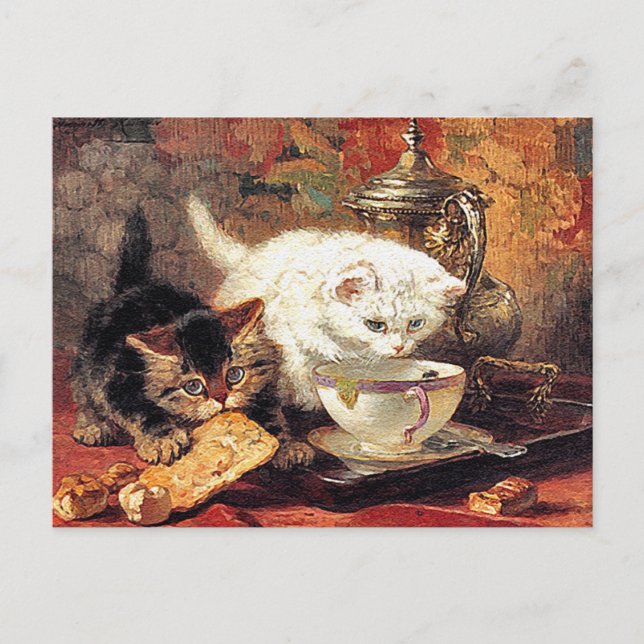 Postal Gatitos - Té para dos - Pintura de gato (Anverso)