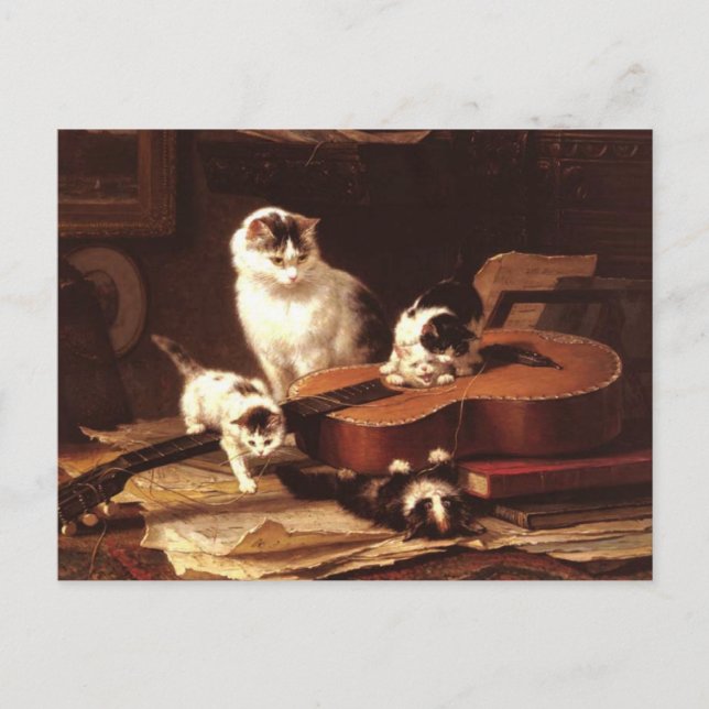 Postal Gatitos y guitarra (Anverso)