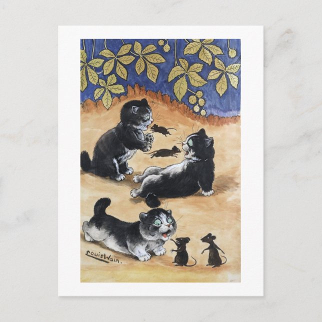 Postal Gatitos y ratas, Louis Wain (Anverso)