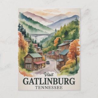 Postal Gatlinburg Great Smoking Mountains Watercolor