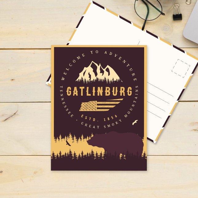 Postal Gatlinburg Tennessee Bear Pine Trees Naturaleza (Subido por el creador)