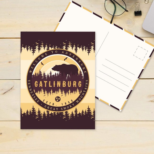 Postal Gatlinburg Tennessee Bear Pine Trees Naturaleza (Subido por el creador)