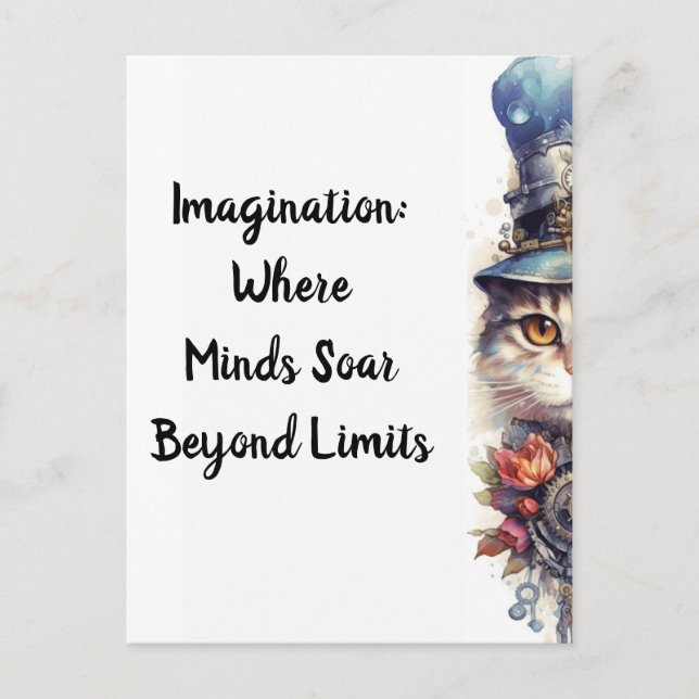 Postal Gato 2 Gatito con rosas y la acuarela de sombrero  (Anverso)