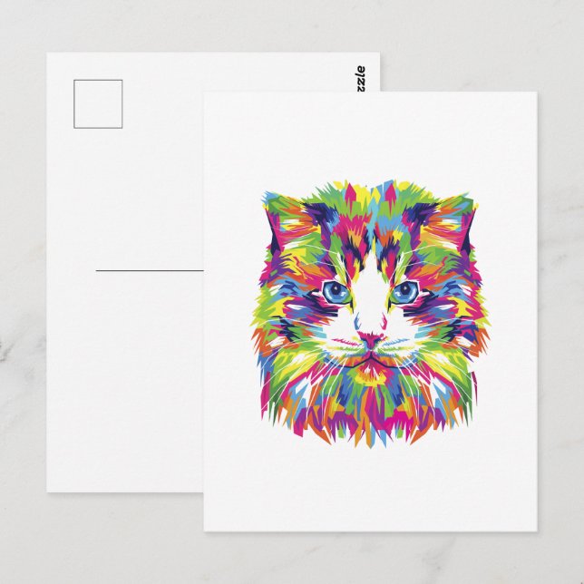 Postal Gato abstracto colorido (Anverso / Reverso)