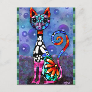 Postal Gato abstracto divertido con ojos grandes