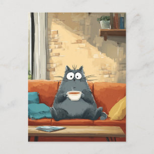 Postal Gato acogedor con café