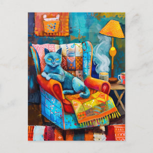 Postal Gato Acogedor en Butaca
