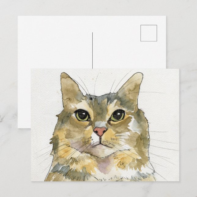 Postal Gato acuarela (Anverso / Reverso)